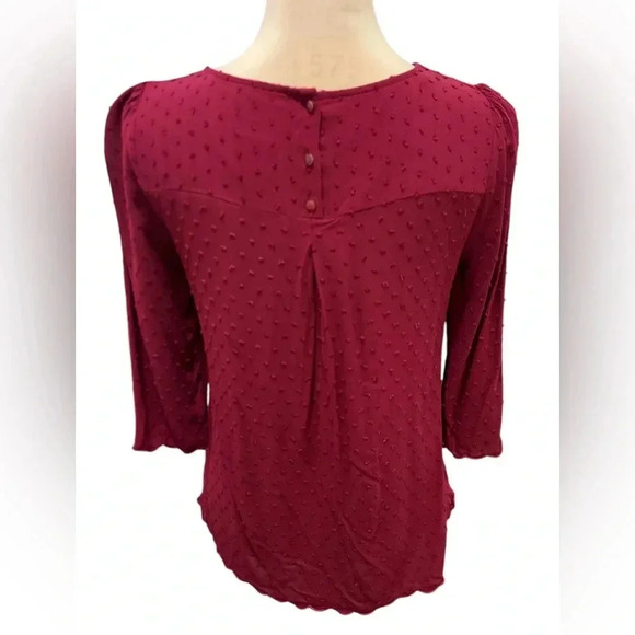 Anthropologie Maeve Women's Swiss Dot Blouse Size 6 Maroon Scalloped Edge - Picture 3 of 9